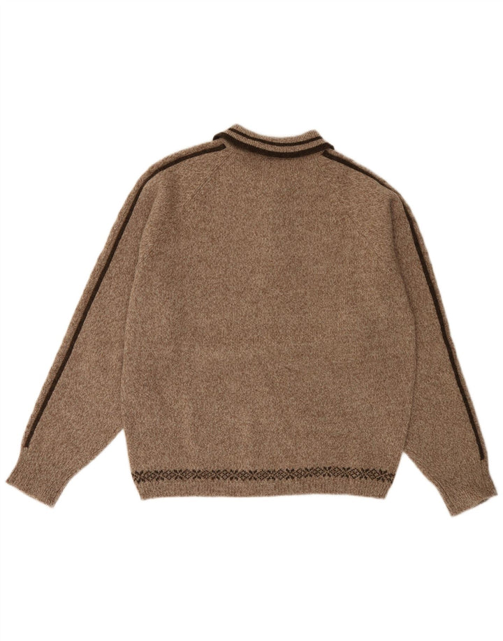 Męski sweter polo z grafiką HAMMERSCHMID, średniobrązowy, nakrapiany