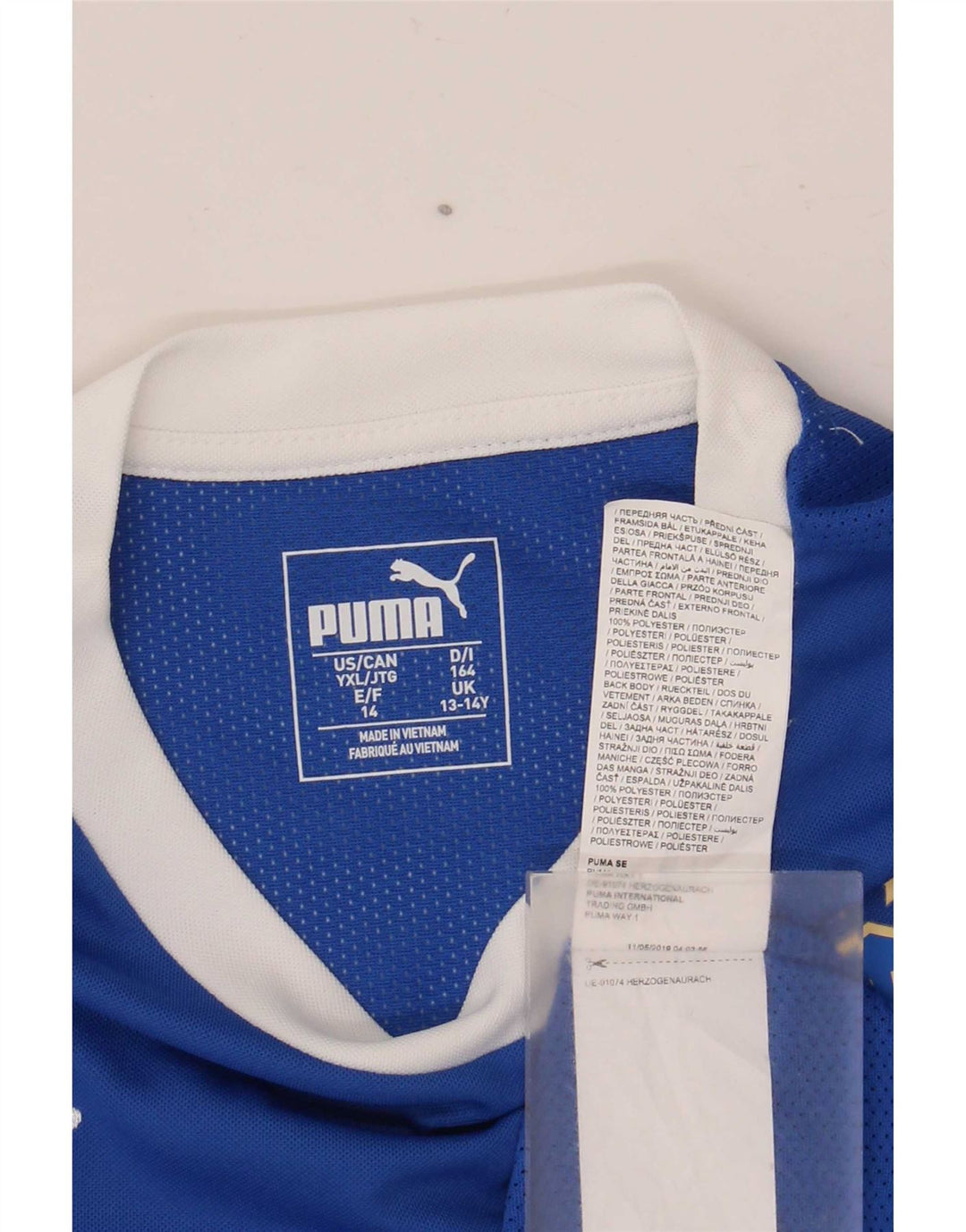 Chłopięca koszulka z grafiką Puma Italia, 13-14 lat, niebieska, poliester