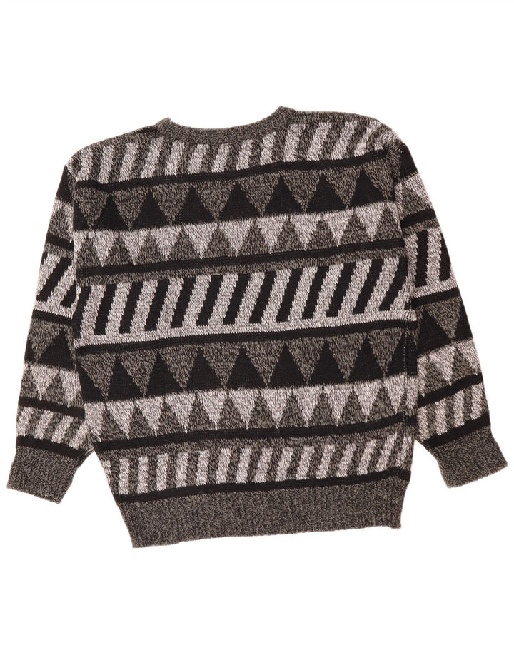 Męski sweter z okrągłym dekoltem w stylu vintage IT 52, duży, szary, geometryczny