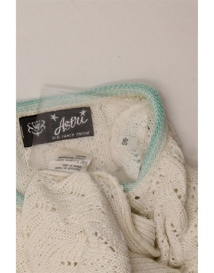Damski sweter z okrągłym dekoltem w stylu VINTAGE IT 46, duży, biały, bawełniany