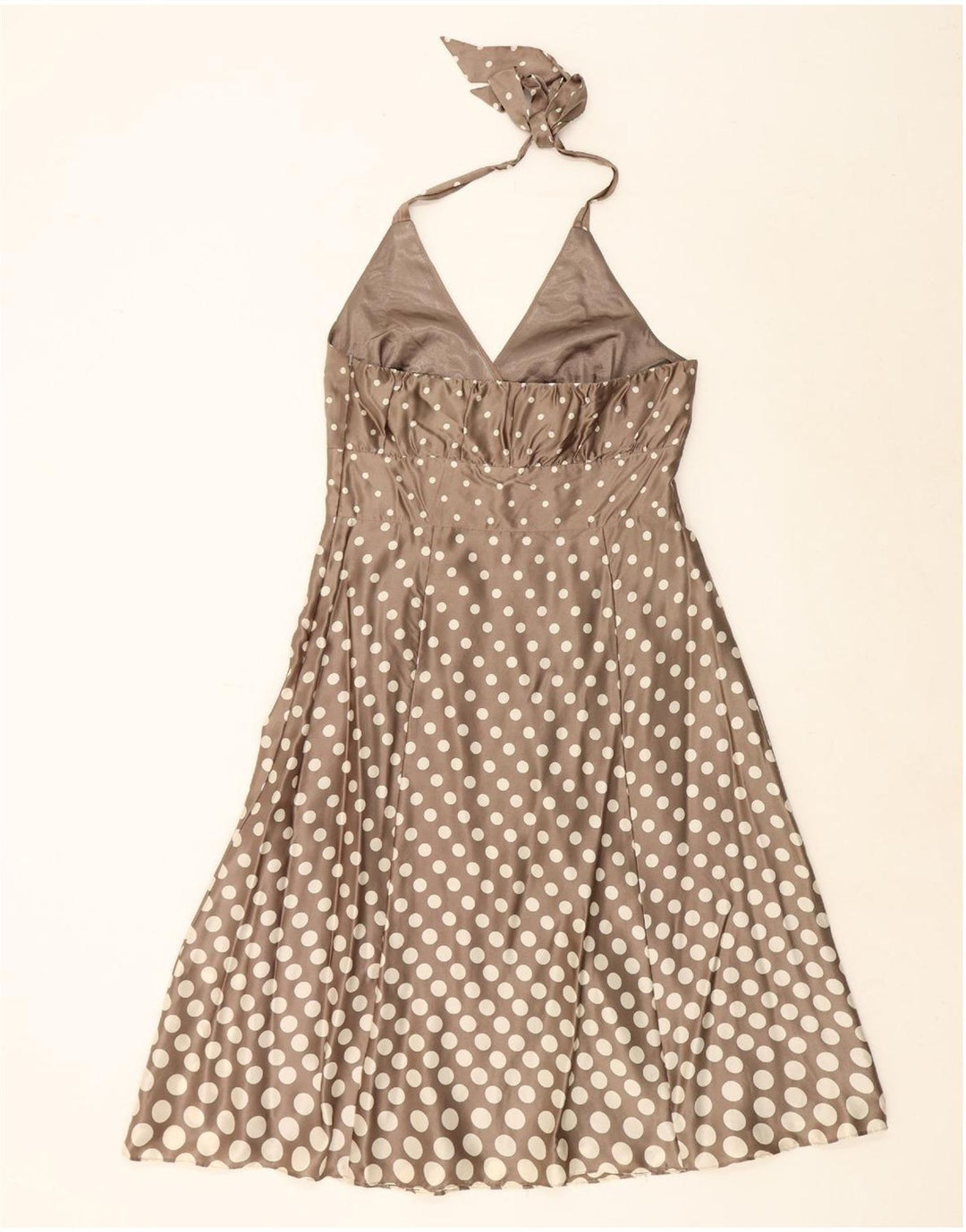 MONSOON Womens Halter Dress UK 12 Medium Grey Polka Dot Silk