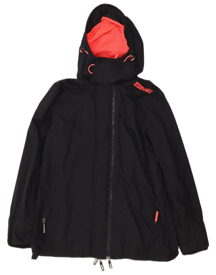 Damska kurtka przeciwdeszczowa z kapturem Superdry The Windmac UK 18 XL, czarna, poliester