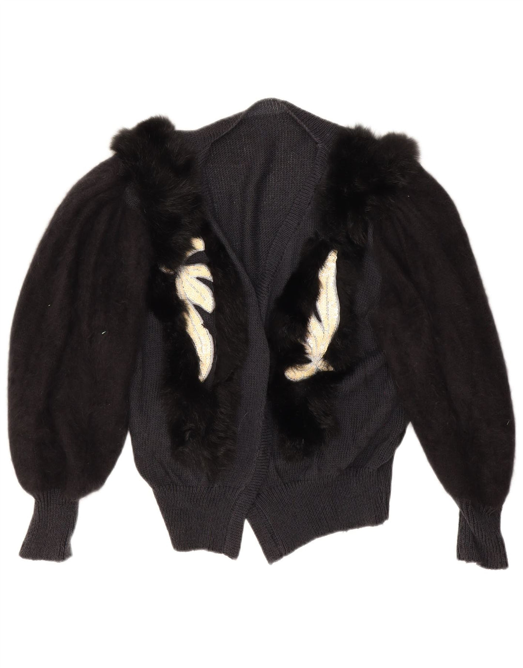Sweter damski w stylu vintage z abstrakcyjnym wzorem UK 14, duży czarny