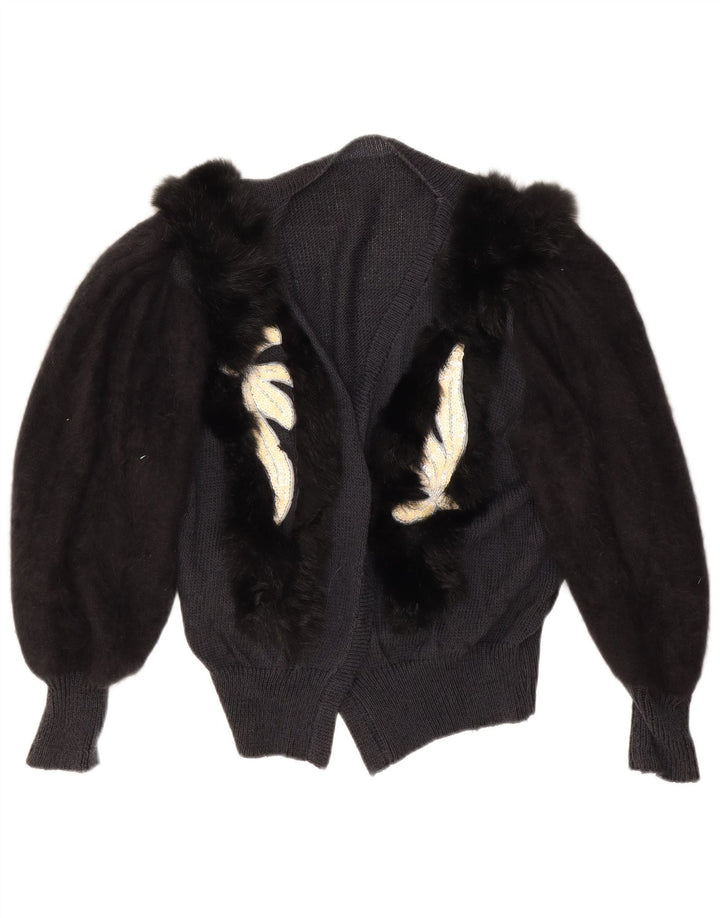 Sweter damski w stylu vintage z abstrakcyjnym wzorem UK 14, duży czarny