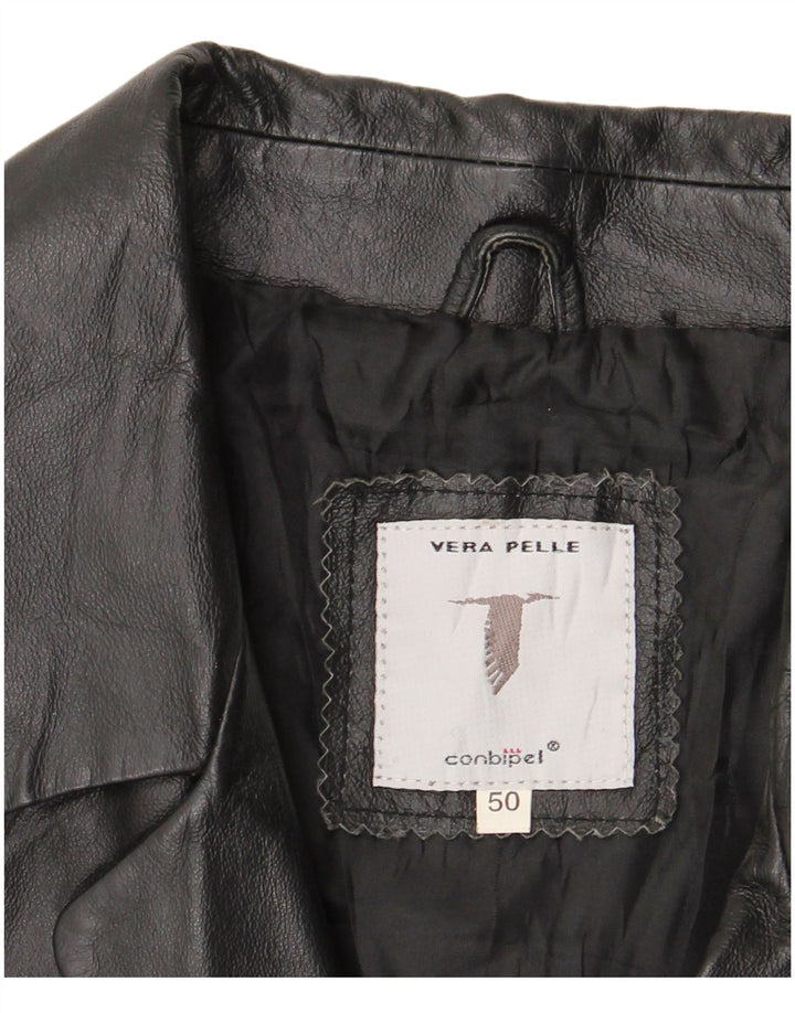 CONBIPEL Męski płaszcz skórzany IT 50, duża czarna skóra