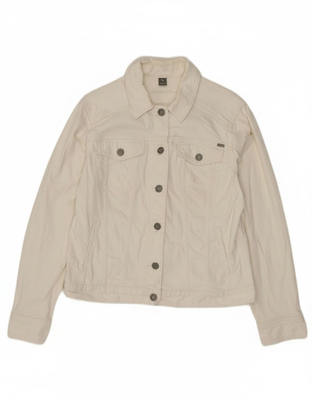 Damska kurtka dżinsowa Eddie Bauer UK 14, duża, biała, bawełniana