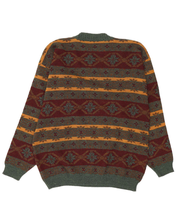 Vintage męski sweter z okrągłym dekoltem XL, wielokolorowy akryl Fair Isle