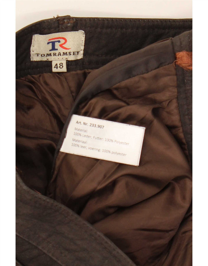 Męskie wąskie skórzane spodnie Tom Ramsey EU 48 Medium W32 L29 Brązowa skóra