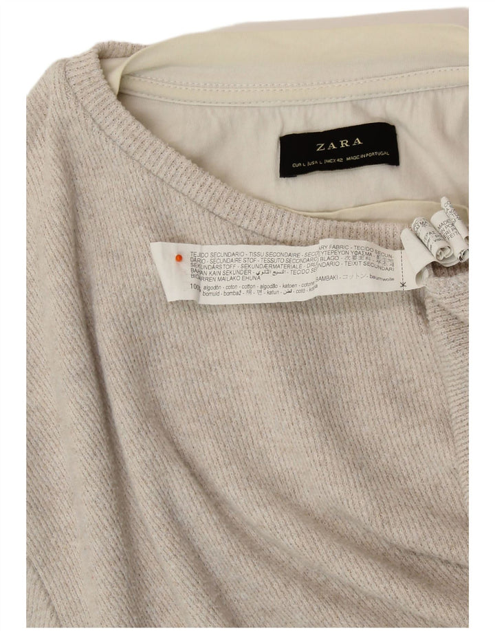 Top damski ZARA z długim rękawem UK 16, duży, beżowy, bawełniany