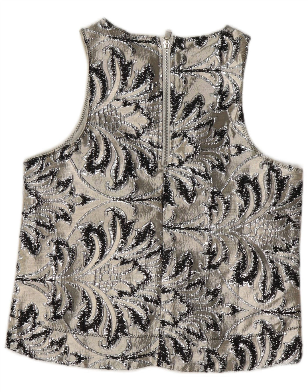 Damska bluzka bez rękawów w stylu vintage, top UK 10, mały, szary, paisley, poliester