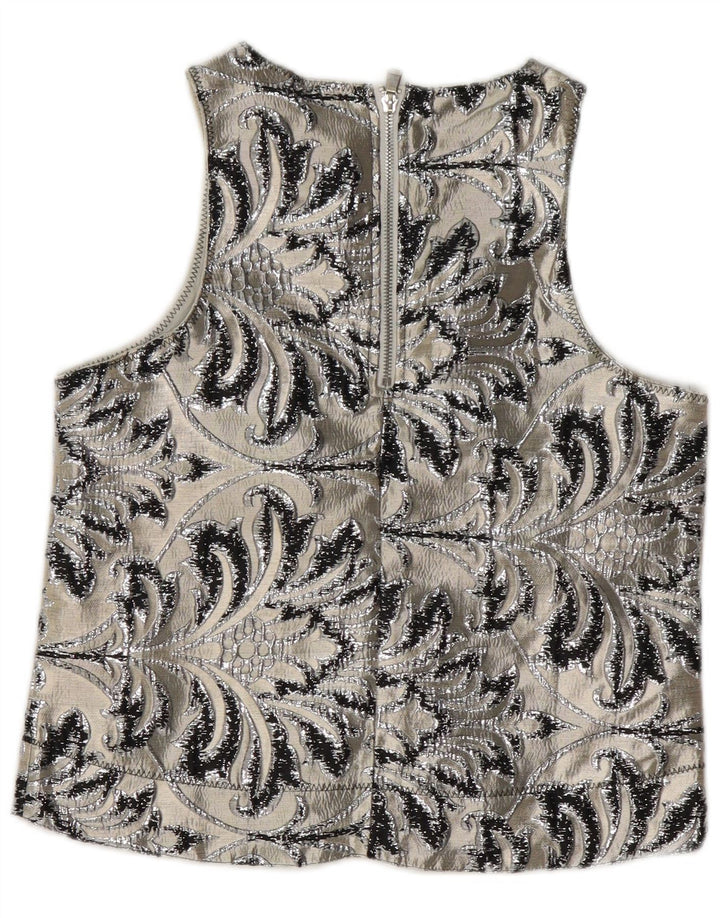 Damska bluzka bez rękawów w stylu vintage, top UK 10, mały, szary, paisley, poliester