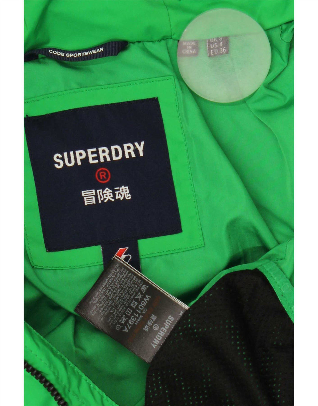 Damska ocieplana kurtka z kapturem Superdry UK 8, mała, zielona, poliestrowa