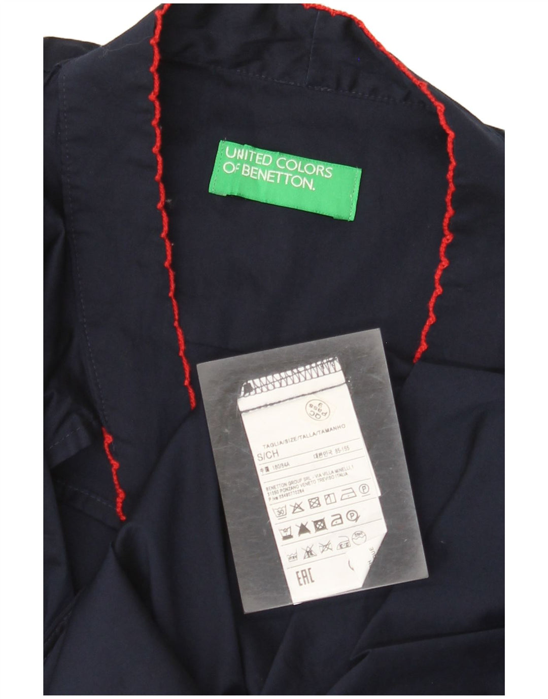 Damska bluzka z długim rękawem BENETTON wiązana z przodu UK 10, mała granatowa