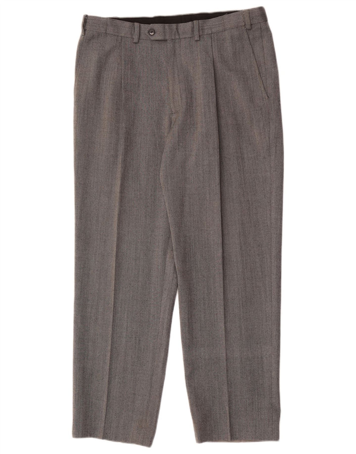 Męskie spodnie garniturowe Marks & Spencer Performance Straight W34 L29 Szara wełna