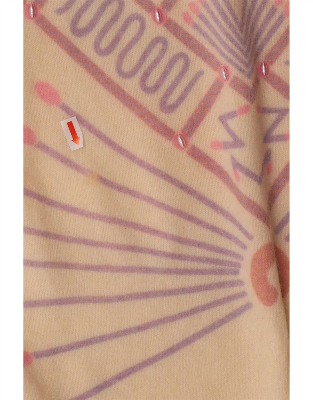 Sweter damski VINTAGE z okrągłym dekoltem UK 16, duży, w kolorze złamanej bieli, geometryczny