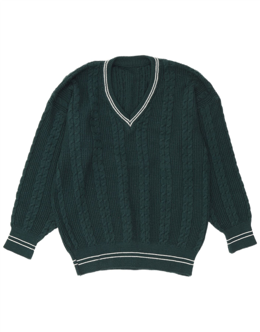 Vintage męski sweter z dekoltem w kształcie litery V, duże, zielone paski
