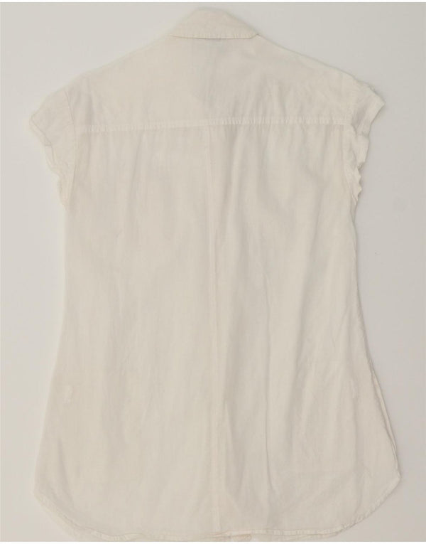 CALVIN KLEIN Womens Short Sleeve Shirt Blouse UK 10 Small White Cotton