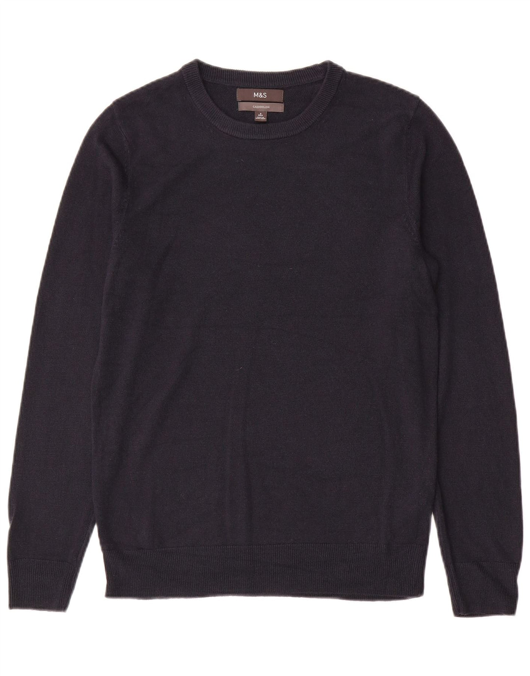 Marks & Spencer Męski sweter z okrągłym dekoltem, mały, granatowy, kaszmirowy