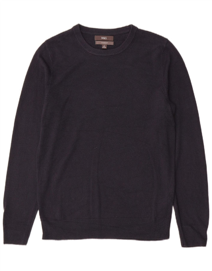 Marks & Spencer Męski sweter z okrągłym dekoltem, mały, granatowy, kaszmirowy