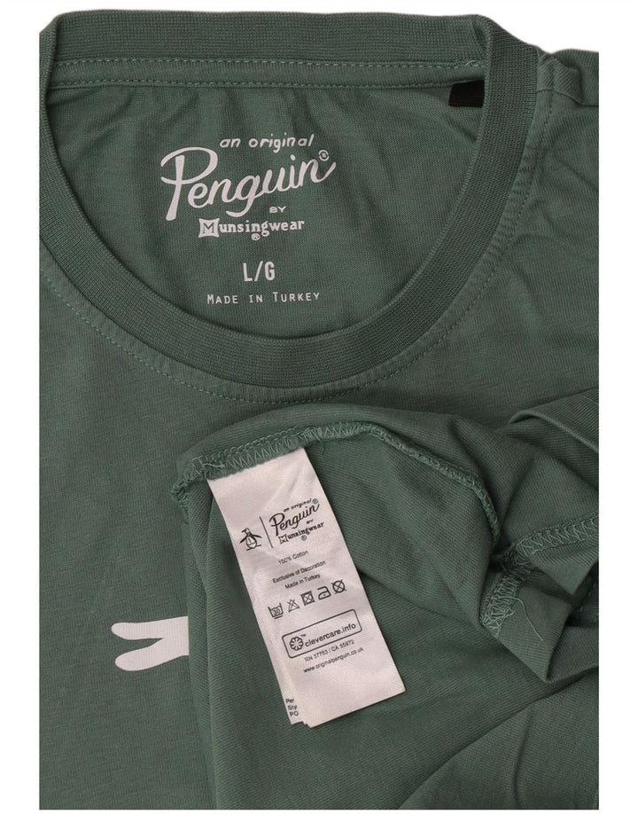 Męski T-shirt z grafiką Pingwin, duży, zielony, bawełniany