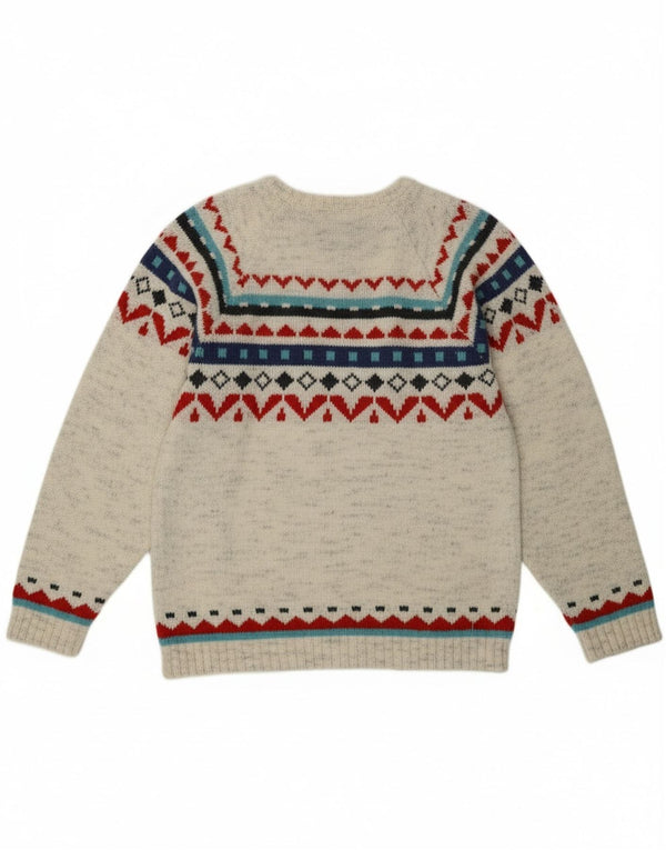 Sweter damski w stylu vintage z okrągłym dekoltem UK 12 Średni szary Fair Isle