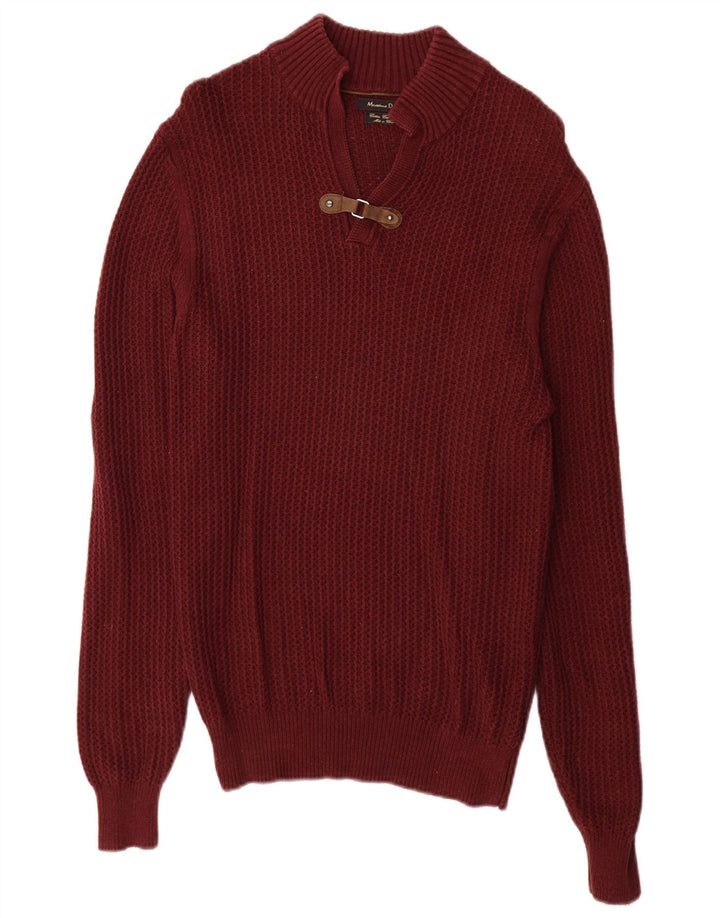 Męski sweter z golfem Massimo Dutti, mały, bordowy, bawełniany