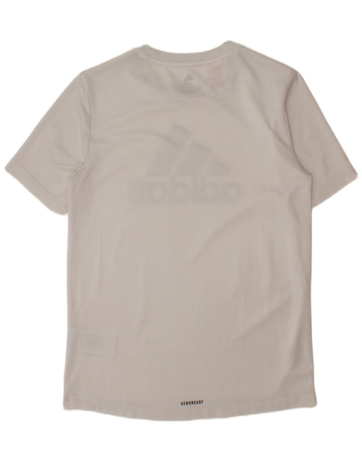 Chłopięcy T-shirt z grafiką ADIDAS, 11-12 lat, biały poliester