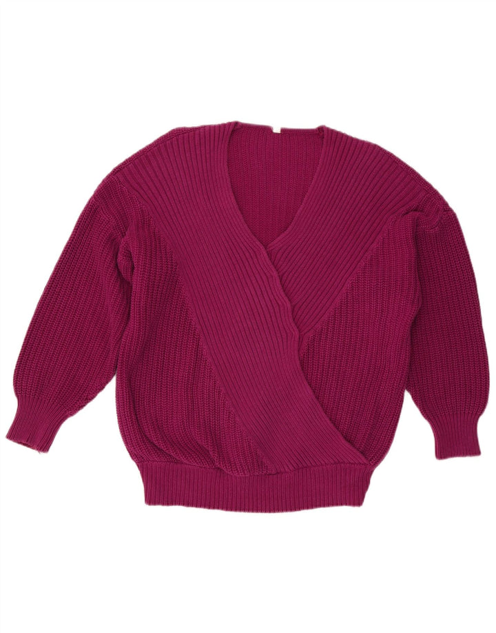 Damski sweter oversize VINTAGE z dekoltem w kształcie litery V, EU 40, średni fiolet, bawełna