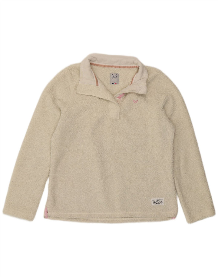 Crew Clothing Damski sweter polarowy z guzikami pod szyją, UK 14, duży, biały poliester