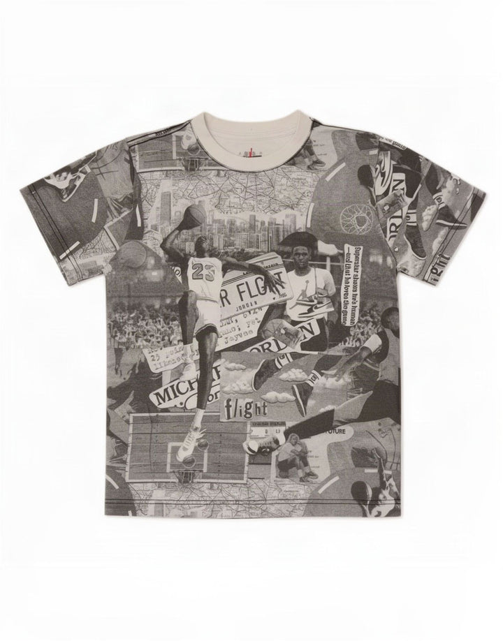 Chłopięcy T-shirt z grafiką Jordan na 10-11 lat, średnioszary, patchworkowy, bawełniany