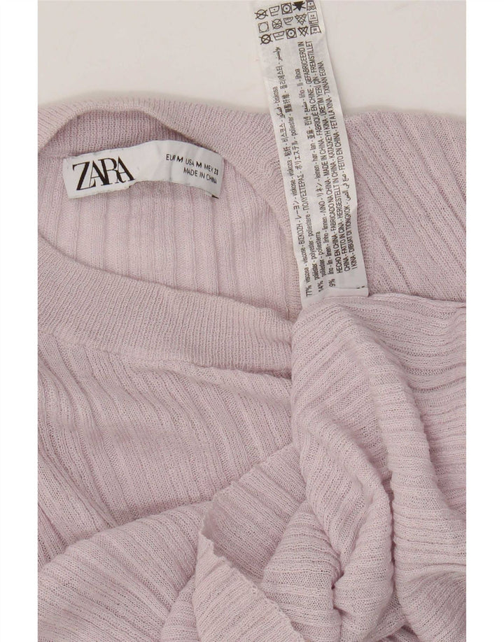 Damski krótki top Zara z długim rękawem UK 12, średnioróżowy, wiskoza