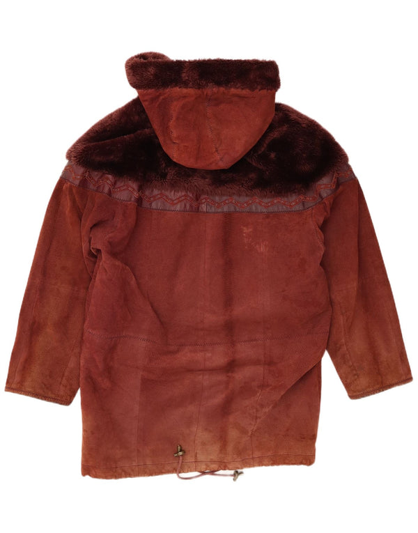Damski, oversize'owy, zamszowy płaszcz z kapturem Yuppie UK 10, mała, brązowa skóra