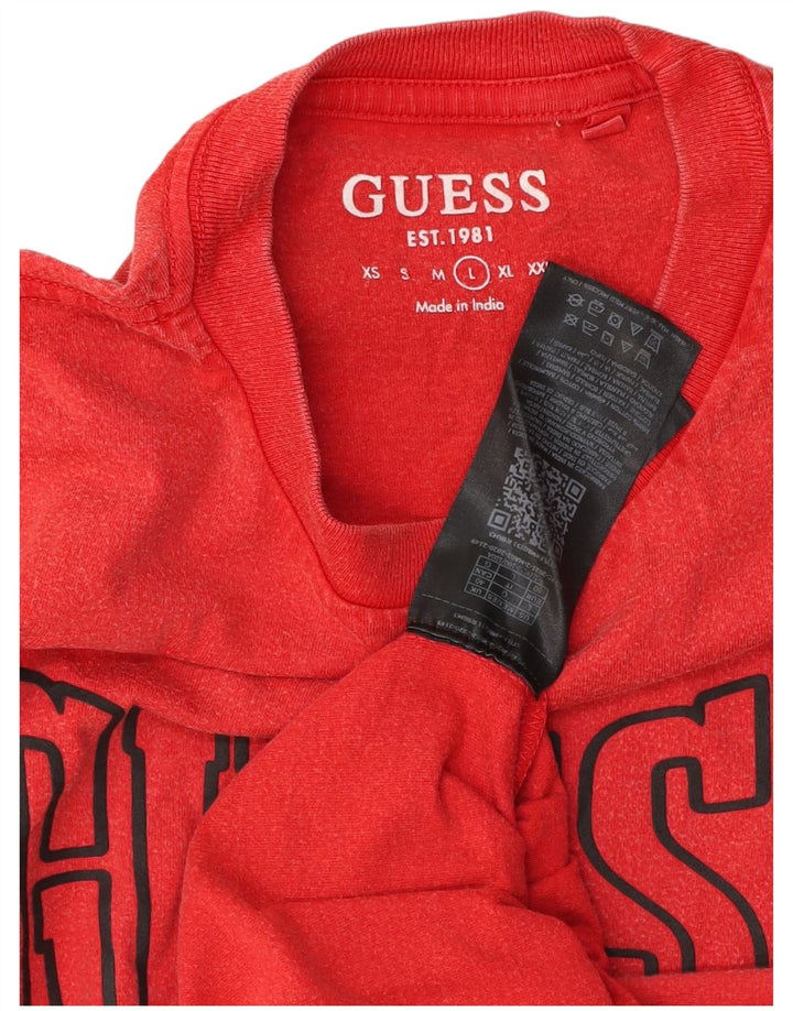 Męski T-shirt Guess z grafiką, duży, czerwony, bawełniany