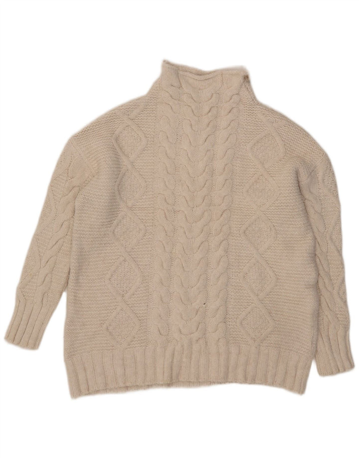 Damski sweter oversize z golfem Zara UK 14 Średni biały akryl