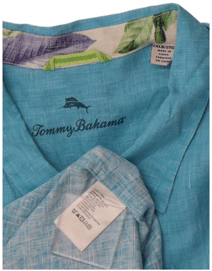 Męska koszula z krótkim rękawem Tommy Bahama Grant Fit 2XL w kolorze niebieskim, lnianym