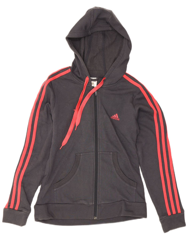 Damski sweter z kapturem i zamkiem błyskawicznym Adidas UK 12 Średni szary, bawełniany