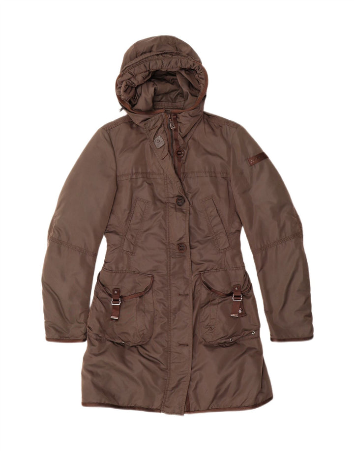 PEUTEREY Damski ocieplany płaszcz z kapturem IT 40, mały, khaki, poliester