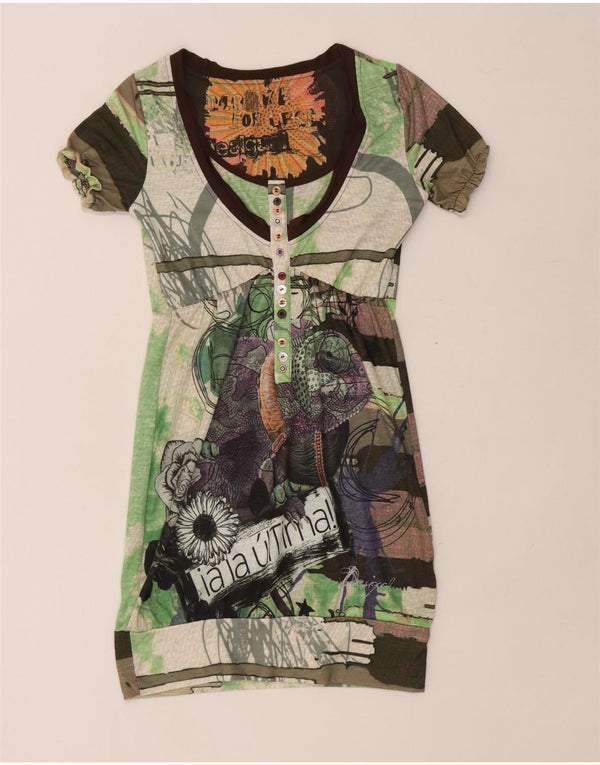 Desigual damska sukienka bąbelkowa w abstrakcyjny wzór UK 8 Small Green Festival