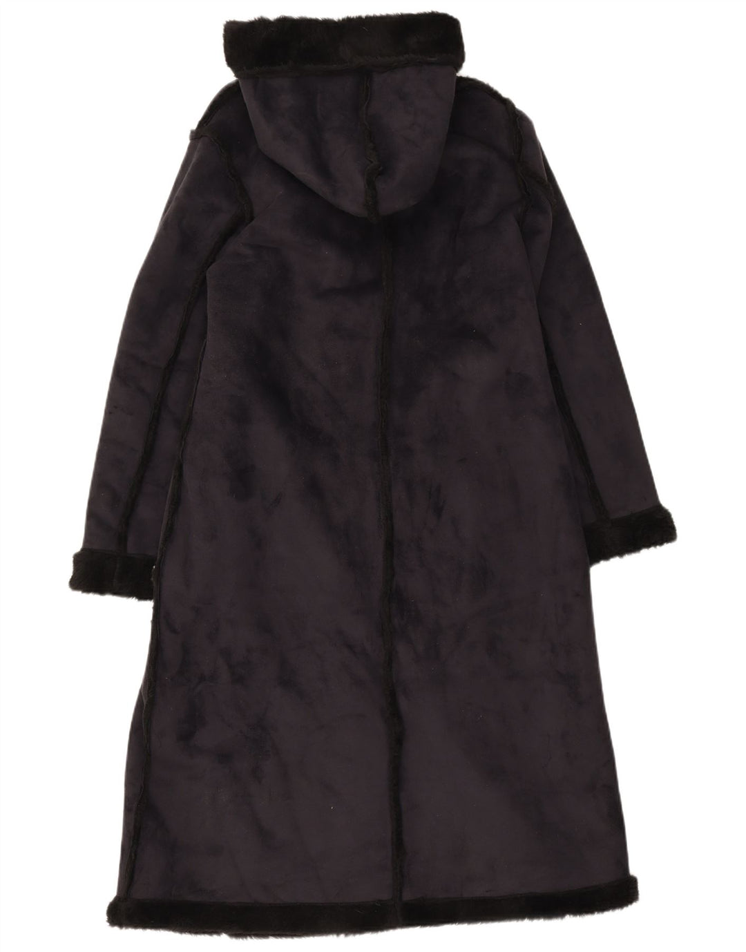 PAUL BERMAN Womens Hooded Sherpa Overcoat UK 14 Medium Navy Blue Polyester