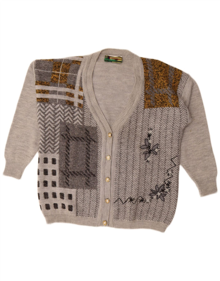 Sweter damski w stylu vintage, UK 18 XL, szary patchwork