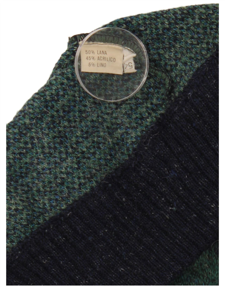 Vintage męski sweter kardigan IT 54 XL granatowa wełniana kratka