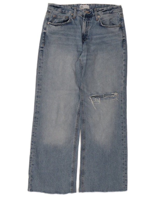 Damskie jeansy z szeroką nogawką Zara w trudnej sytuacji EU 38 Small W28 L29 Niebieska bawełna