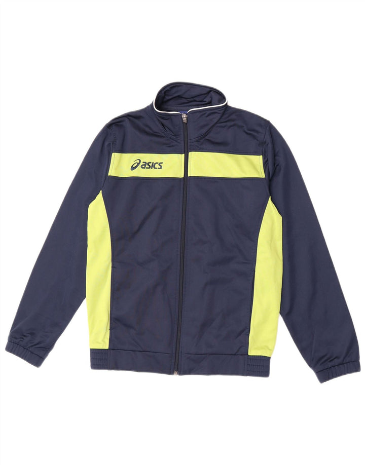 Chłopięca kurtka dresowa Asics z grafiką, 11-12 lat, granatowa, z blokami kolorów