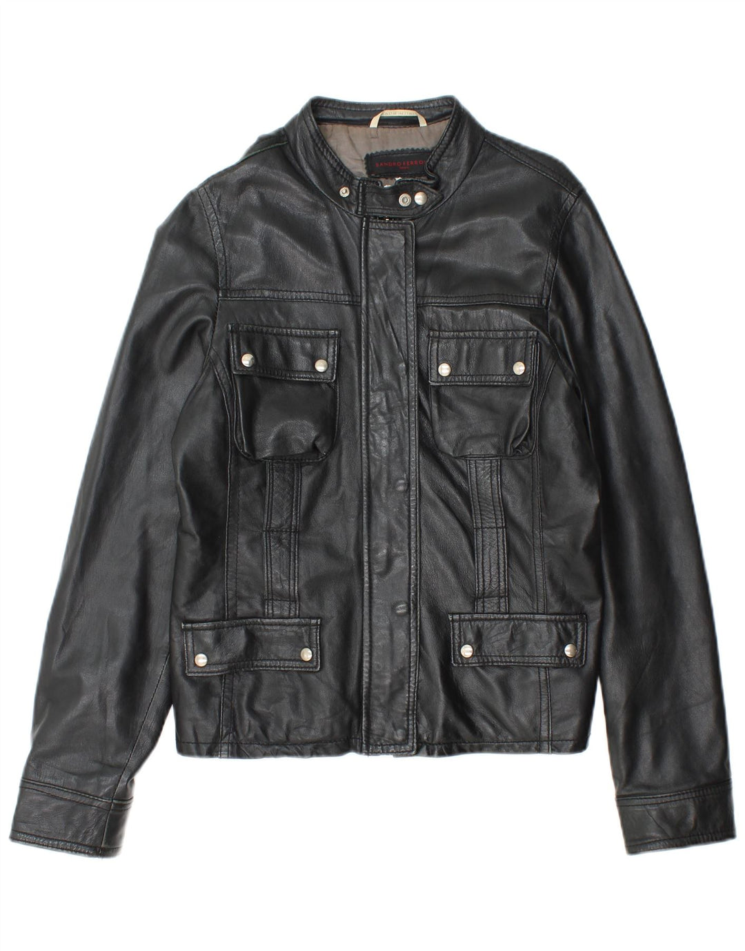 Kurtka skórzana damska SANDRO FERRONE UK 14, duża czarna skóra