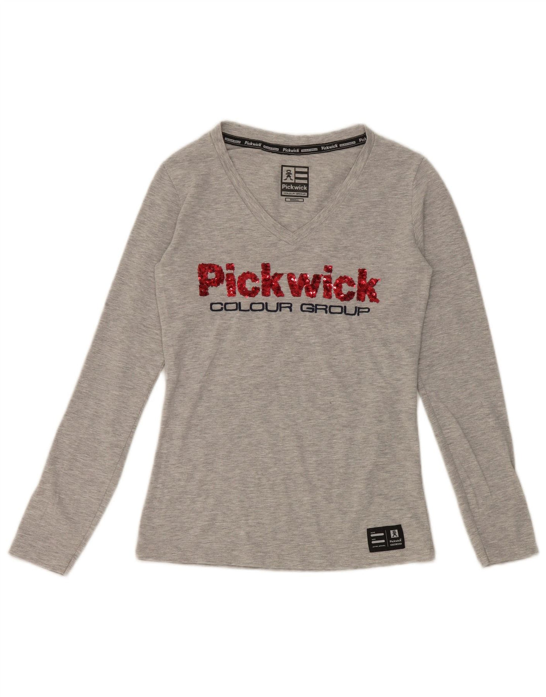 Damski graficzny top Pickwick z długim rękawem UK 8 Small, szara, nakrapiana wiskoza