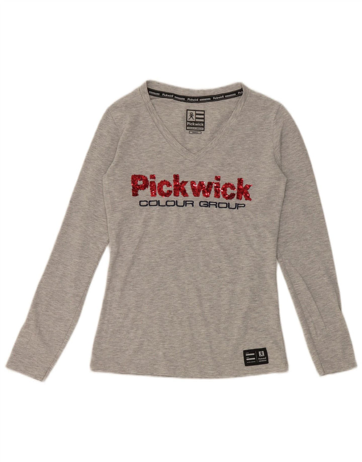 Damski graficzny top Pickwick z długim rękawem UK 8 Small, szara, nakrapiana wiskoza