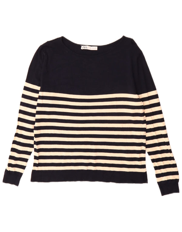 Sweter damski Zara z dekoltem w łódkę UK 10 w małe granatowe paski