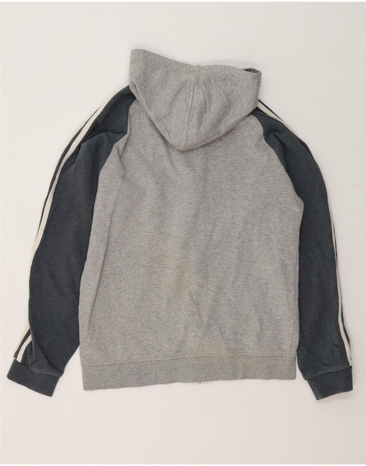 Męski sweter z kapturem i zamkiem ADIDAS, bawełniany, średnioszary, w blokach kolorów