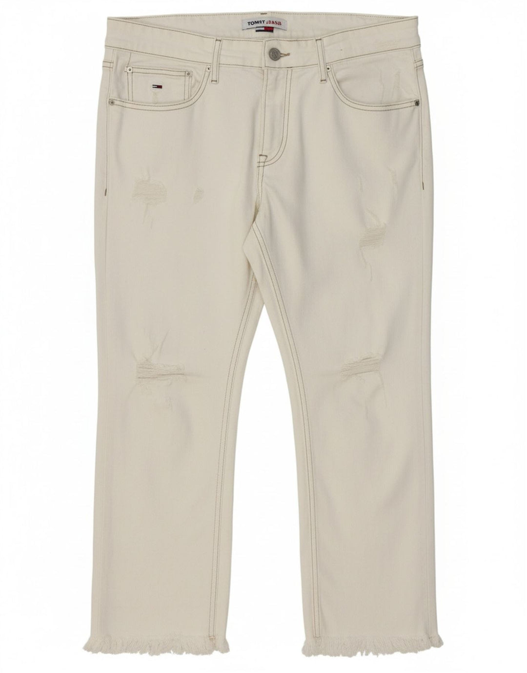 TOMMY HILFIGER Womens Distressed Cropped Jeans W33 L24 White Cotton