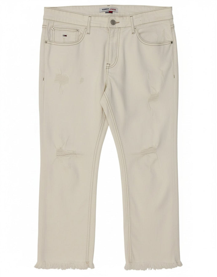 TOMMY HILFIGER Womens Distressed Cropped Jeans W33 L24 White Cotton